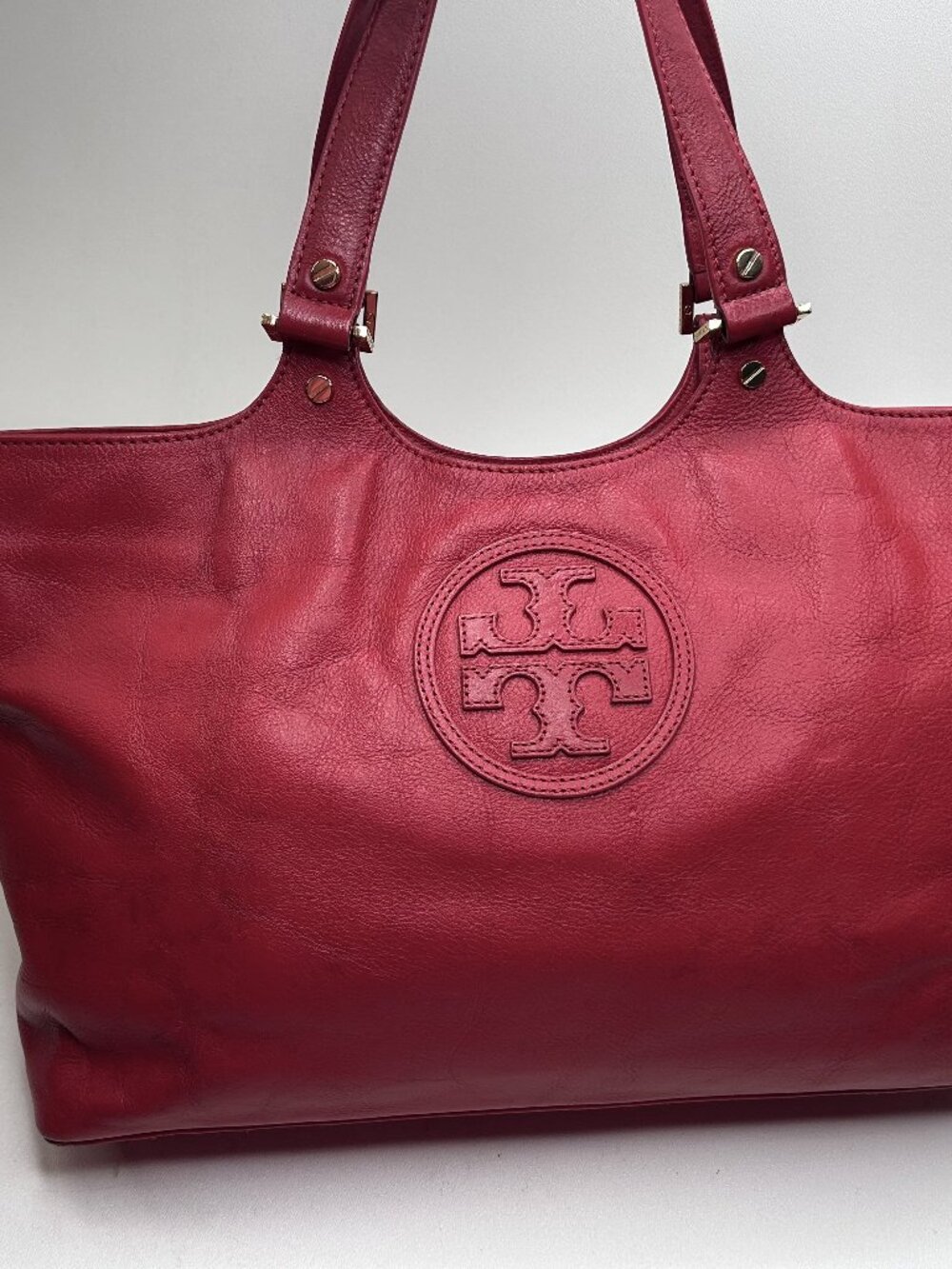 TORY BURCH Bombe "All T" East/West Tote Purse RED Leather